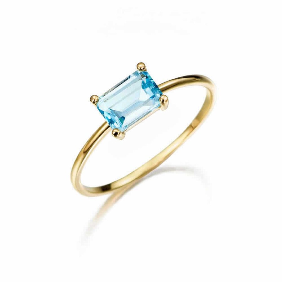 Jolfer Joyeros Anillo De Oro 9K Con Topacio Azul Talla Oct Gono Hot