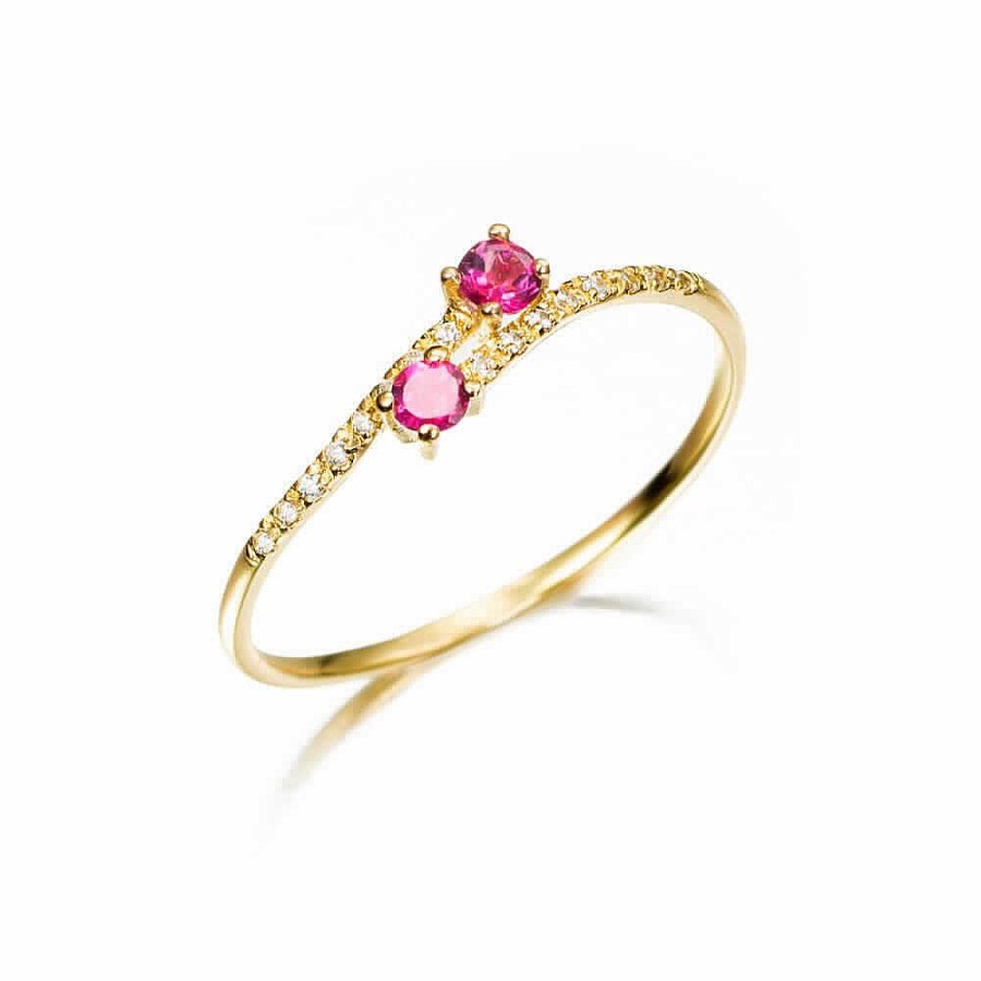 Jolfer Joyeros Anillo De Oro 18K Doble Topacio Rosa Con Circonitas Hot