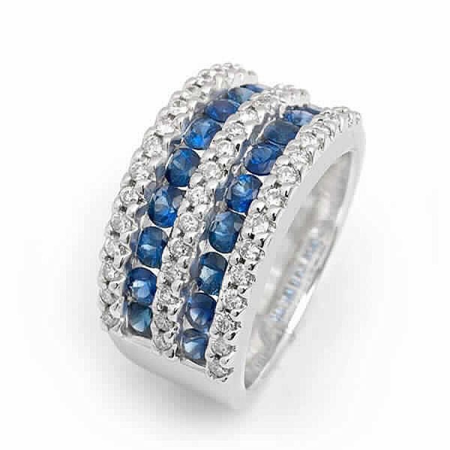 Jolfer Joyeros Anillo Ancho Tempo Oro 18 Kilates, Diamantes Y Zafiros Azules Clearance