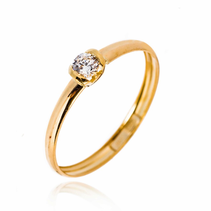 Jolfer Joyeros Anillo De Oro Amarillo De 18 Kilates Con Circonita Central New