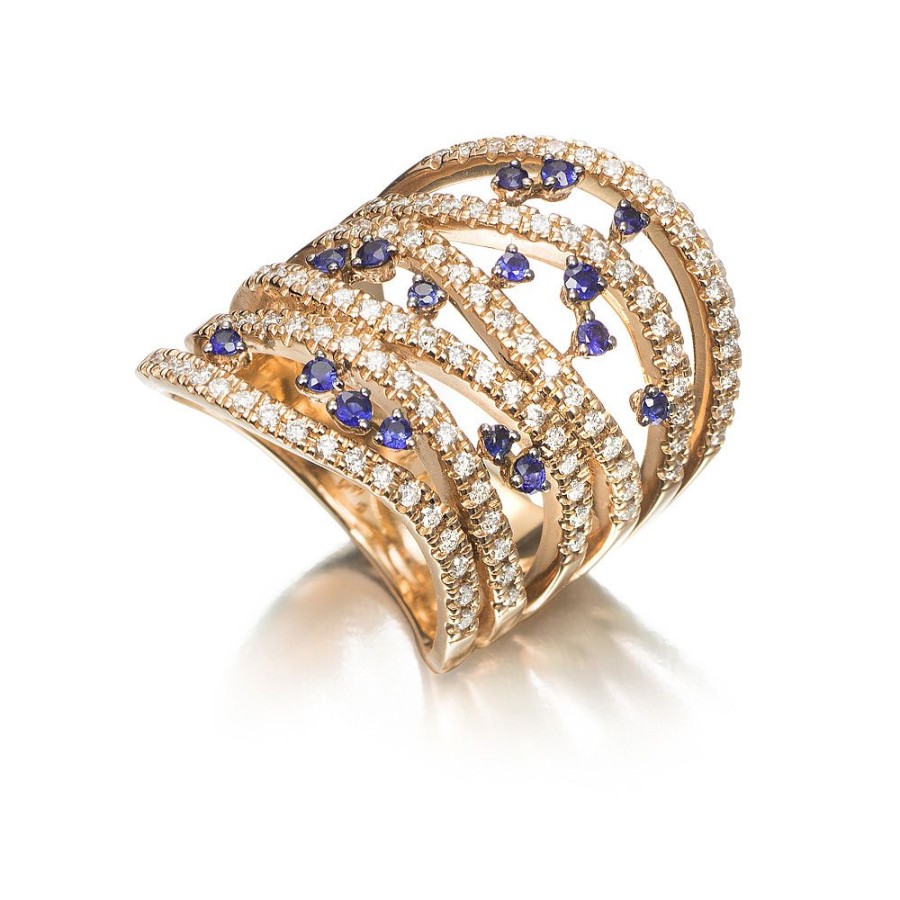 Jolfer Joyeros Anillo Galanias De Oro 18K Con Diamantes 0,67Cts Y Zafiros Wholesale