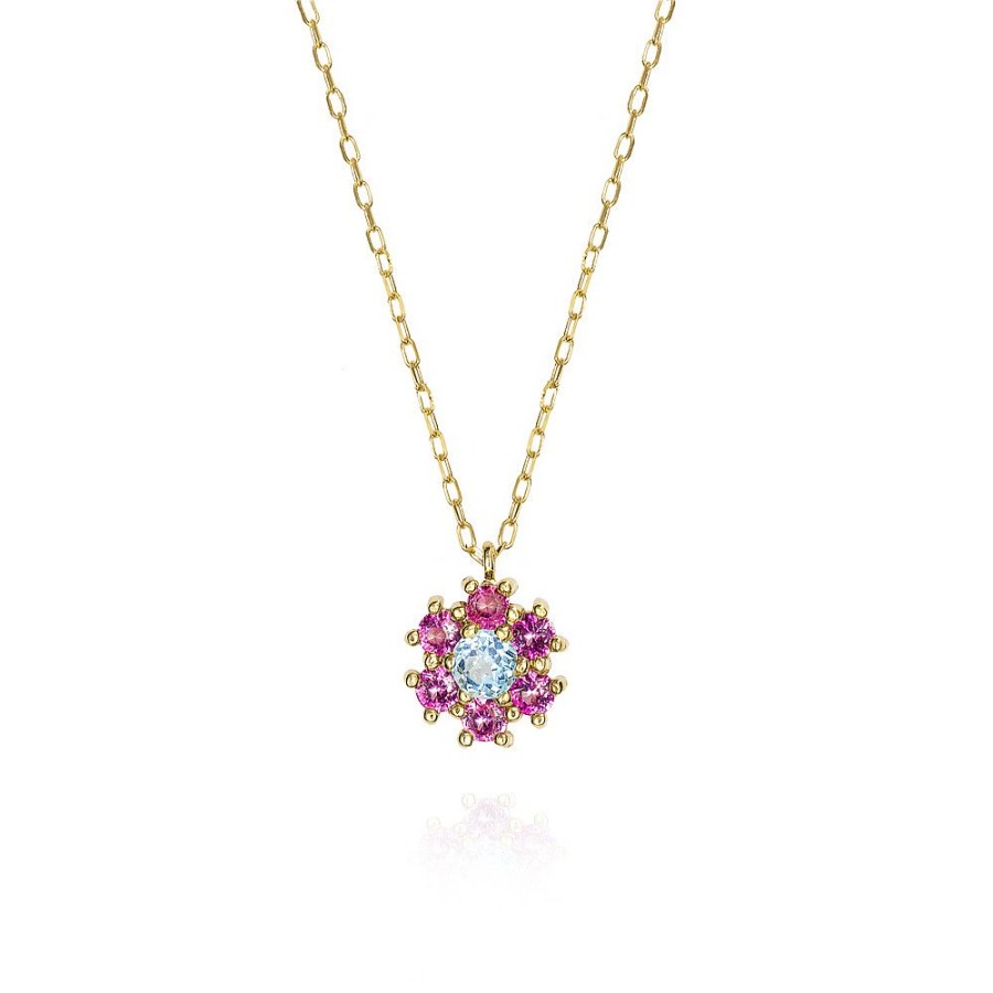 Jolfer Joyeros Colgante Con Cadena Con Orla De 18K Y Topacio Azul Y Rosa Online