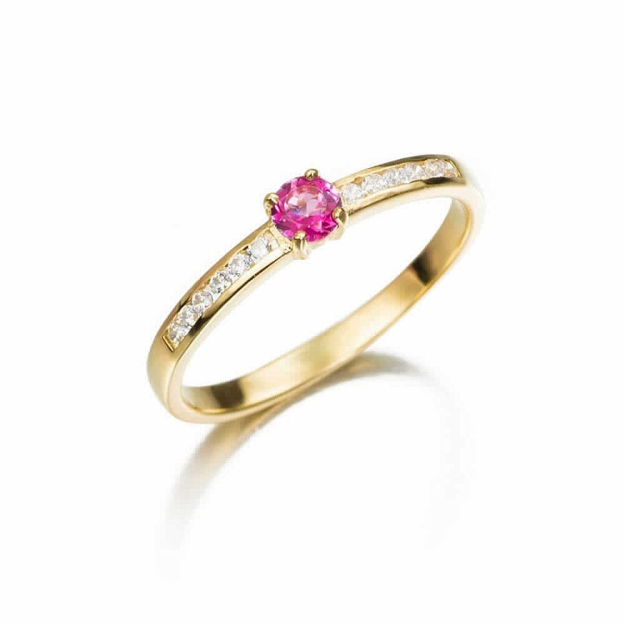 Jolfer Joyeros Anillo De Oro 18K Con Topacio Rosa Central Y Circonitas En Carril Best