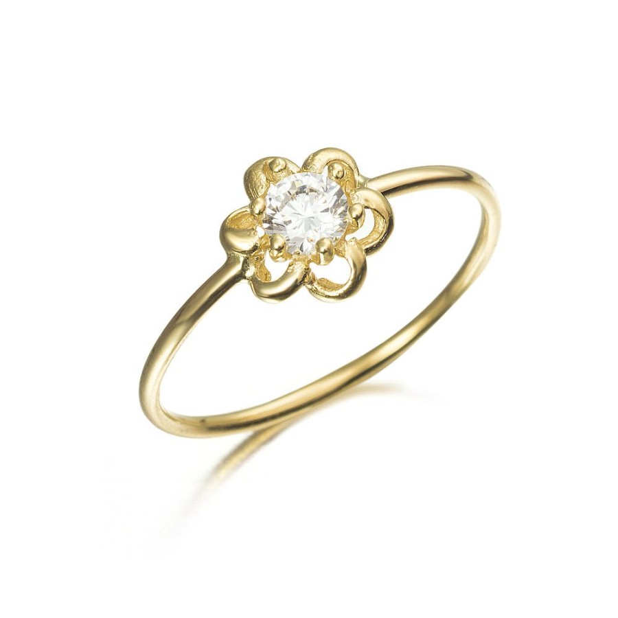 Jolfer Joyeros Anillo De Oro 18K Flor Con Circonita New