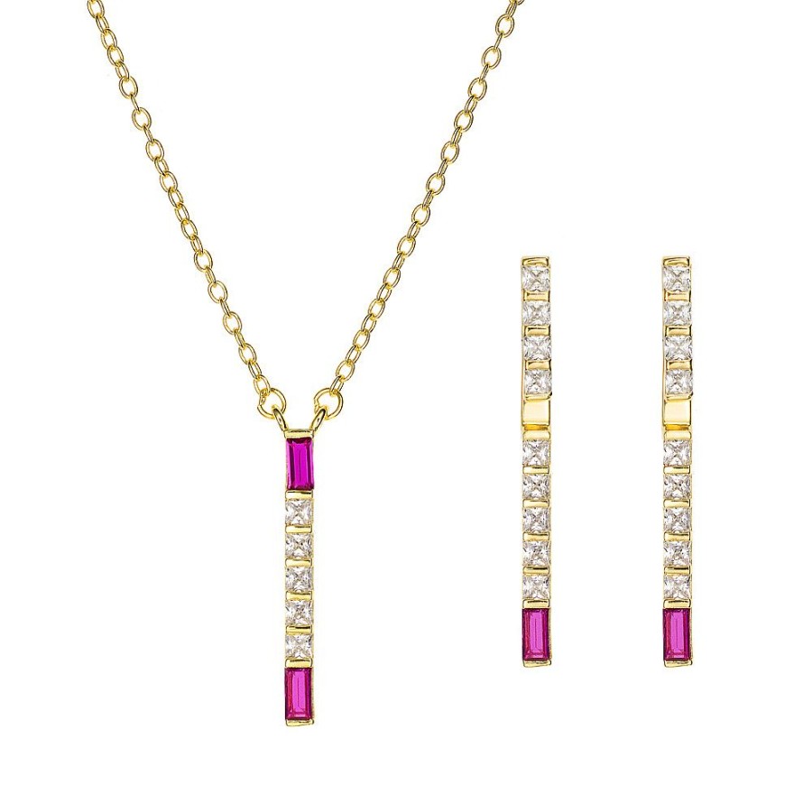 Jolfer Joyeros Conjunto De Plata Barra Circonita Y Piedra Rosa Hot