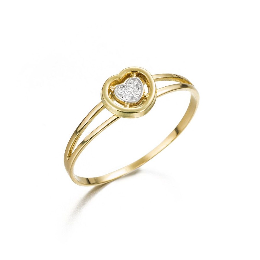 Jolfer Joyeros Anillo Bicolor De Oro 18K Con Coraz N Y Circonita New