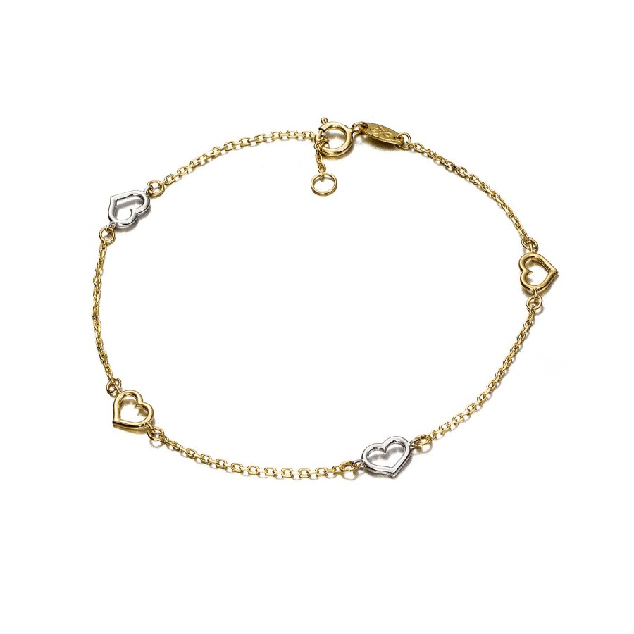 Jolfer Joyeros Pulsera Corazones Bicolor De Oro 18K New